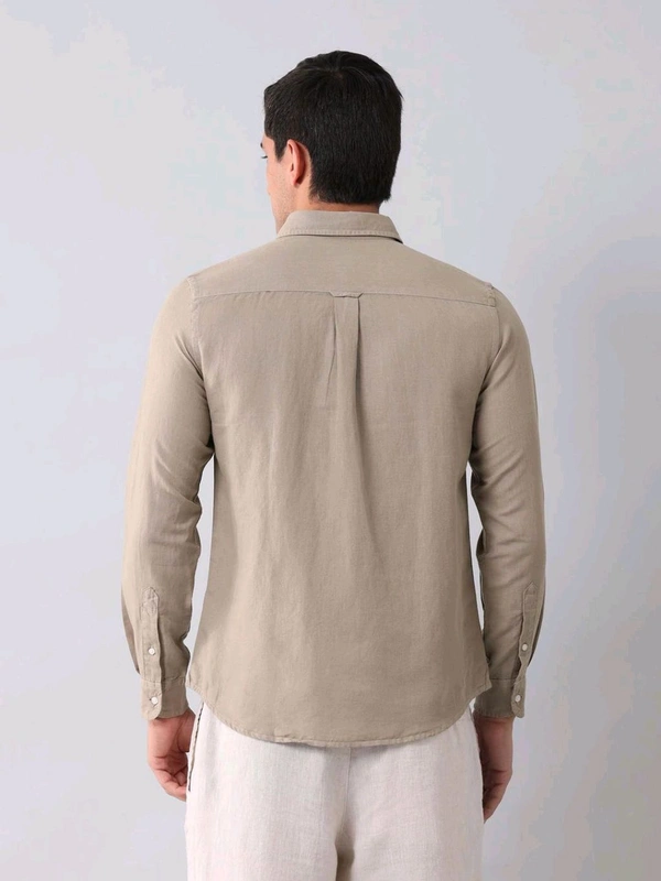 U.S POLO ASSN. Solid Beige Full Sleeves Collar Neck Shirt - Cameo, S