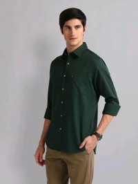 AD  Solid Patterned Slim Fit Shirt - Everglade, S