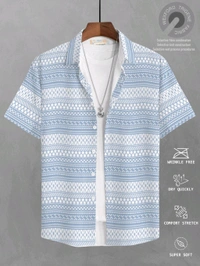 BULLMER Trendy Printed Blue Causal Shirt for Men - Periwinkle, M