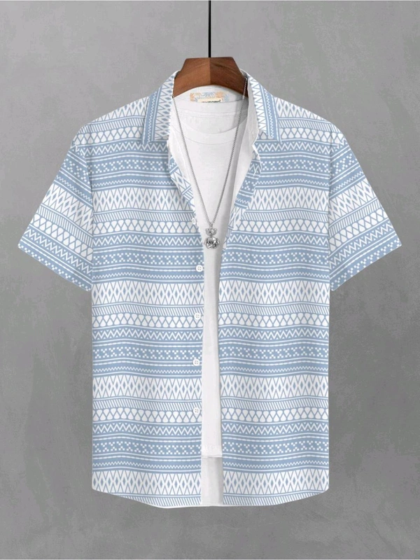 BULLMER Trendy Printed Blue Causal Shirt for Men - Periwinkle, L