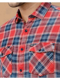Cavallo By Linen Club Blended Linen Red Checked Casual Shirt - Red Orange, M