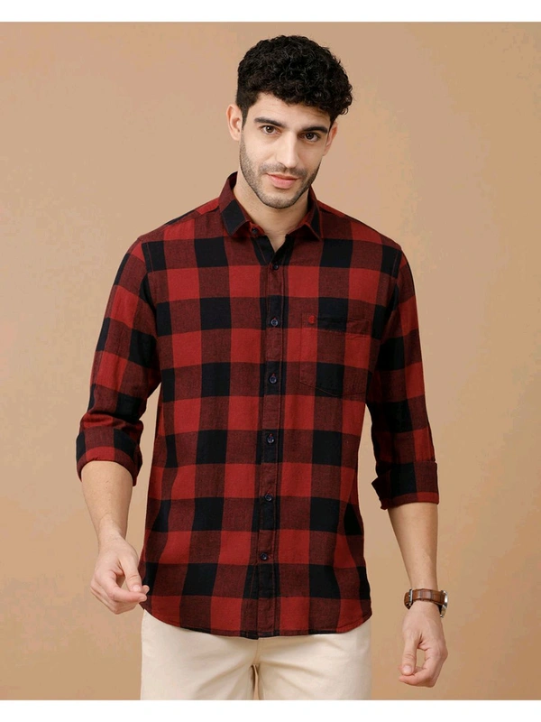Blended Linen Red Checked Casual Shirt - Guardsman Red, S
