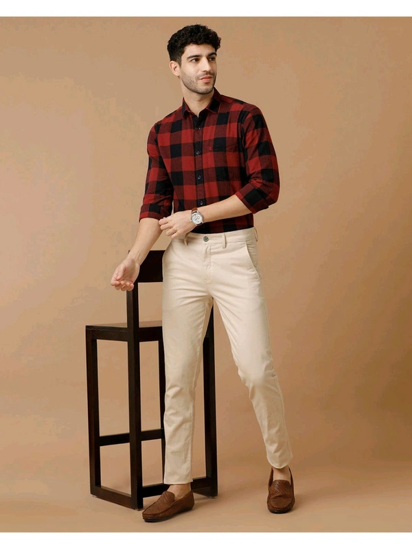 Blended Linen Red Checked Casual Shirt - Guardsman Red, S