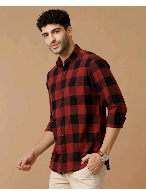 Blended Linen Red Checked Casual Shirt - Guardsman Red, S