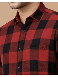 Blended Linen Red Checked Casual Shirt - Guardsman Red, M