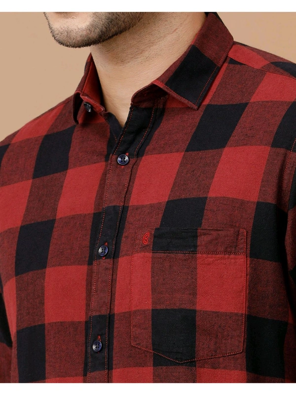 Blended Linen Red Checked Casual Shirt - Guardsman Red, M