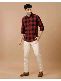 Blended Linen Red Checked Casual Shirt - Guardsman Red, L