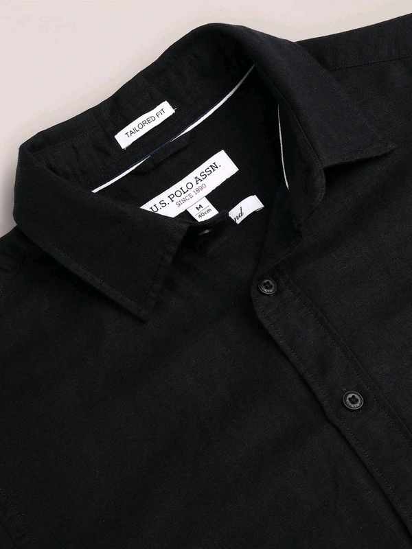 U.S POLO ASSN. Regular Fit Linen Casual Shirt Full Sleeves Black - Black, S