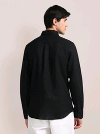 U.S POLO ASSN. Regular Fit Linen Casual Shirt Full Sleeves Black - Black, S