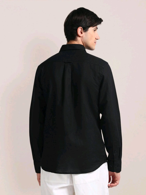 U.S POLO ASSN. Regular Fit Linen Casual Shirt Full Sleeves Black - Black, S