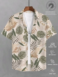 BULLMER Trendy Printed Green Causal Shirt for Men - Merino, M