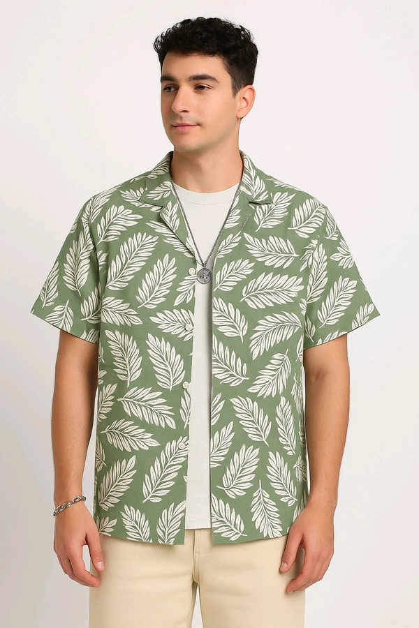 BULLMER Trendy Printed Olive Causal Shirt for Men - Surf Crest, S