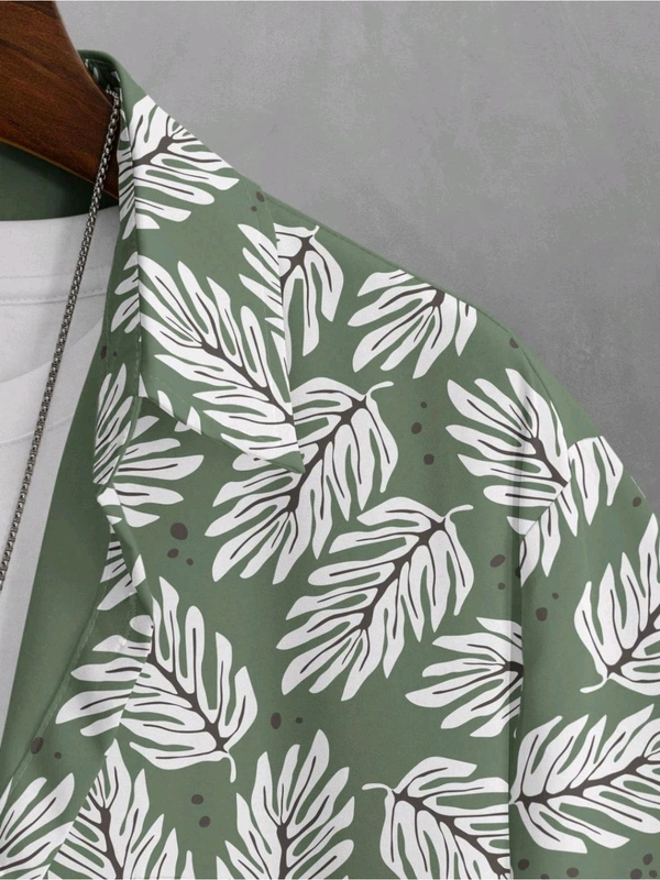 BULLMER Trendy Printed Olive Causal Shirt for Men - Surf Crest, S