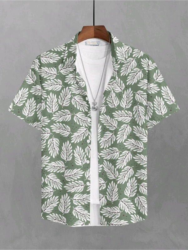 BULLMER Trendy Printed Olive Causal Shirt for Men - Surf Crest, M