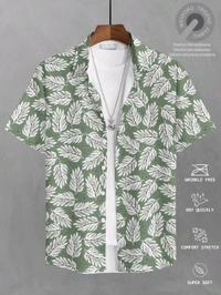 BULLMER Trendy Printed Olive Causal Shirt for Men - Surf Crest, L