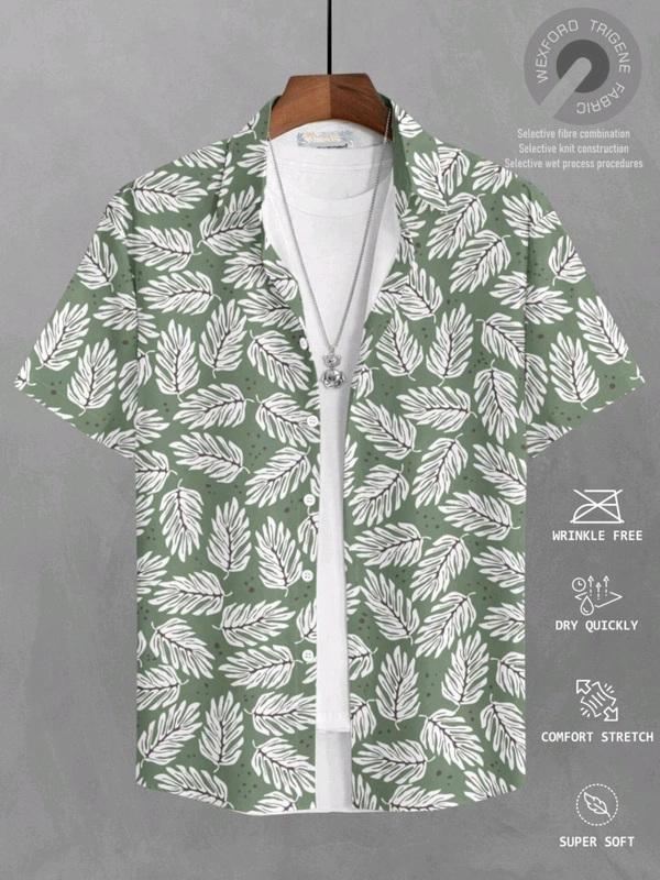 BULLMER Trendy Printed Olive Causal Shirt for Men - Surf Crest, L