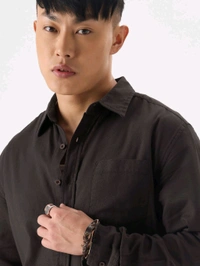 The Souled Store Solids Brown Cotton Linen Shirt - Mine Shaft, M