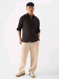 The Souled Store Solids Brown Cotton Linen Shirt - Mine Shaft, M