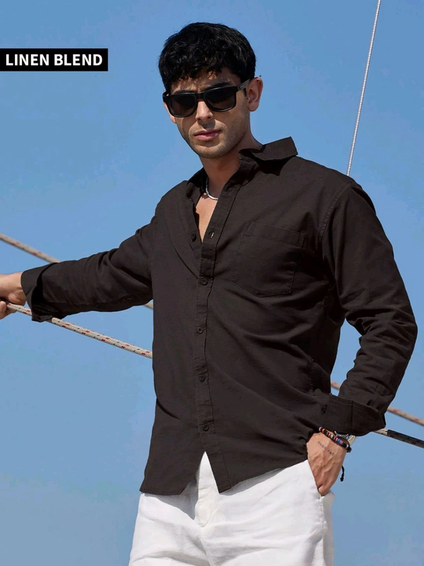 The Souled Store Solids Brown Cotton Linen Shirt - Mine Shaft, 2XL