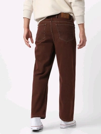 Urbano Fashion Mens Brown Loose Fit Washed Jeans Non-Stretchable - Cocoa Bean, 30