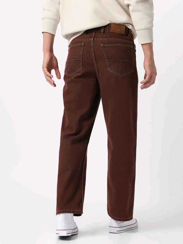 Urbano Fashion Mens Brown Loose Fit Washed Jeans Non-Stretchable - Cocoa Bean, 30