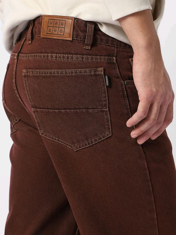 Urbano Fashion Mens Brown Loose Fit Washed Jeans Non-Stretchable - Cocoa Bean, 30