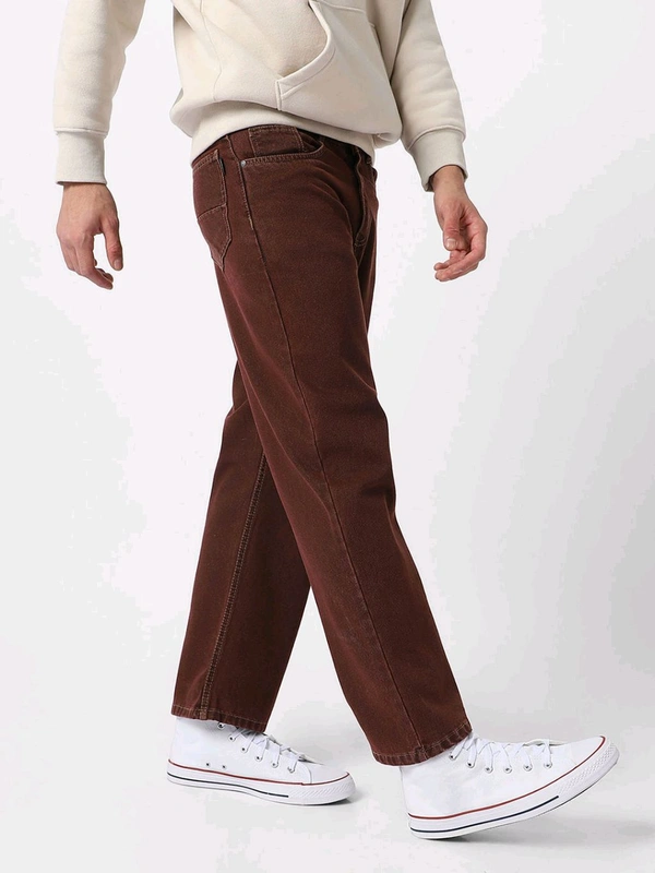 Urbano Fashion Mens Brown Loose Fit Washed Jeans Non-Stretchable - Cocoa Bean, 34