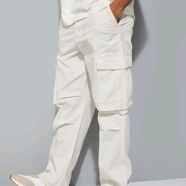 URB_N Men Textured Cargo Parachute Trousers - White, 30