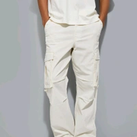 URB_N Men Textured Cargo Parachute Trousers - White, 34