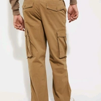 URB_N Men Textured Cargo Parachute Trousers - Raw Sienna, 32