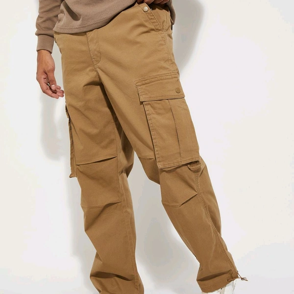 URB_N Men Textured Cargo Parachute Trousers - Raw Sienna, 36