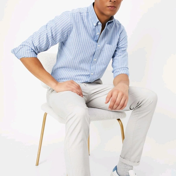 URB_N Men Striped Slim Fit Shirt
 - Periwinkle Gray, S