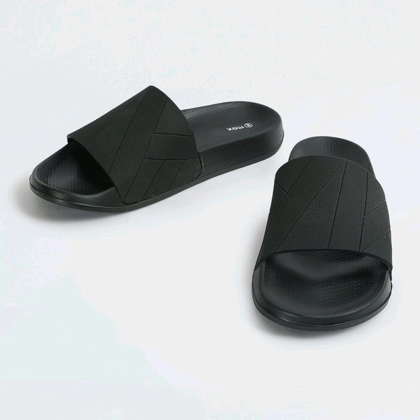 Zorva Men Textured Open-Toe Sliders - Black, UK 11
