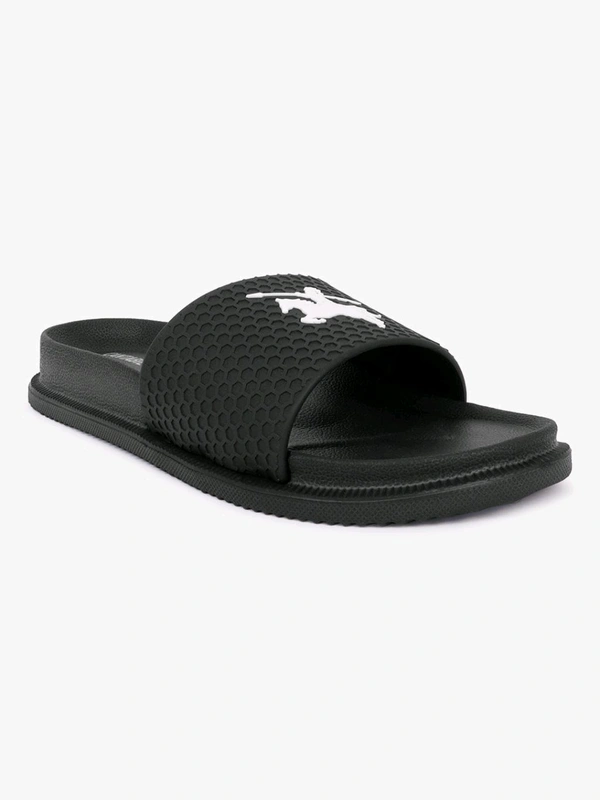 Cantabil Men Black Comfortable Self Design Sliders - Black, UK 10