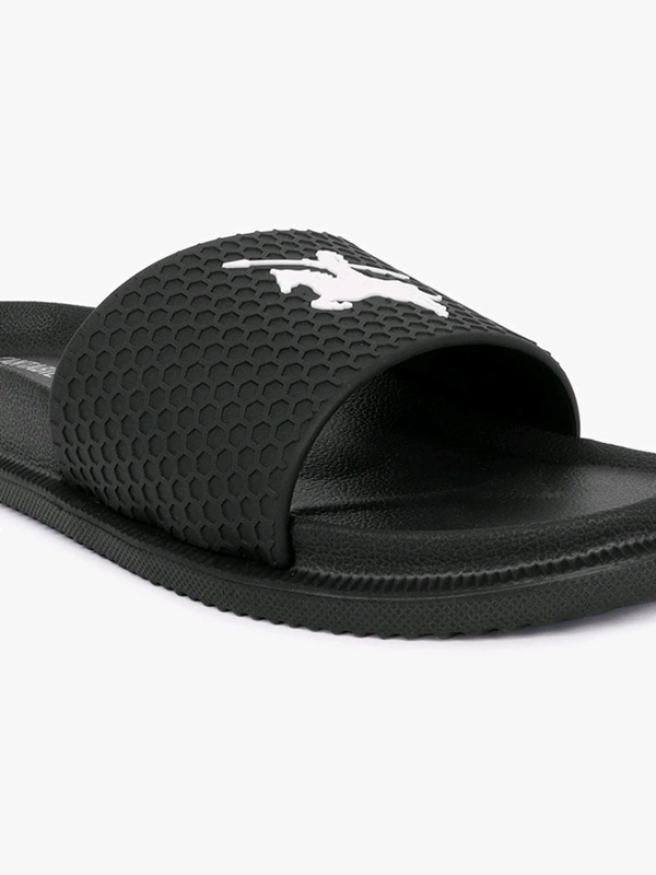 Cantabil Men Black Comfortable Self Design Sliders - Black, UK 10