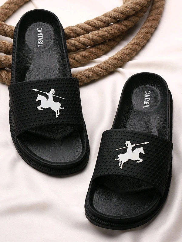 Cantabil Men Black Comfortable Self Design Sliders - Black, UK 11