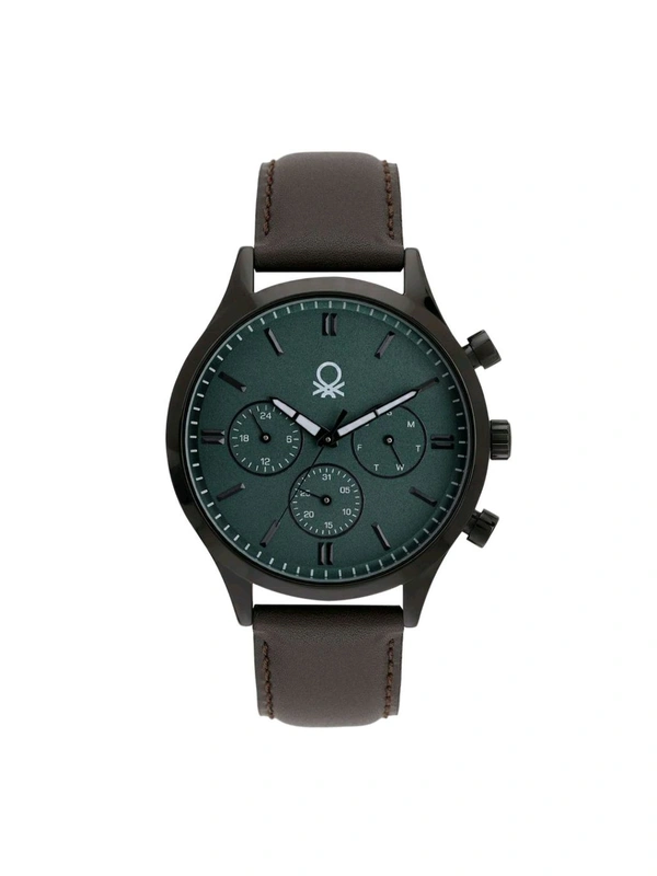United Colors of Benetton Men Green Round Brass Dial Analogue Watch 