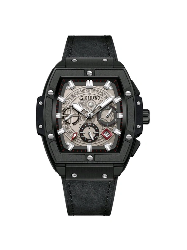Giordano Men Grey Dial Leather Black Strap Analog Watch