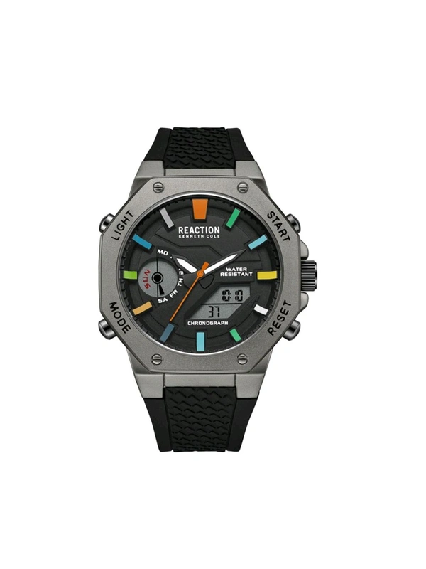 Reaction Kenneth Cole ANA-DIGIT Black Silicone Strap Sports Wear Watch for Mens