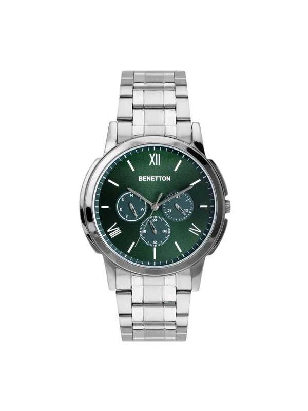 United Colors of Benetton Men Green Round Brass Dial Analogue Watch