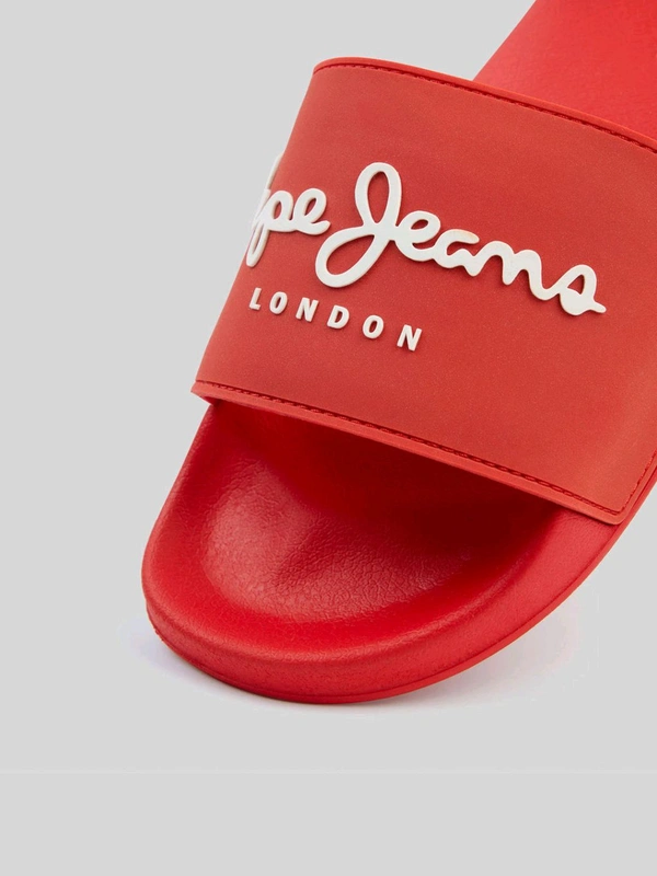 Pepe Jeans Red Lightweight Beach Sliders with Logo Print - Tia Maria, UK 09