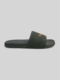 Pepe Jeans Olive Lightweight Beach Sliders with Textured Logo Print - Mine Shaft, UK 11