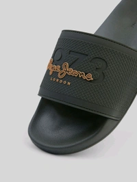 Pepe Jeans Olive Lightweight Beach Sliders with Textured Logo Print - Mine Shaft, UK 11