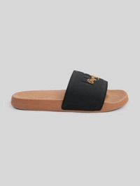 Pepe Jeans Black & Brown Lightweight Beach Sliders with Textured Logo Print - Raw Sienna, UK 07