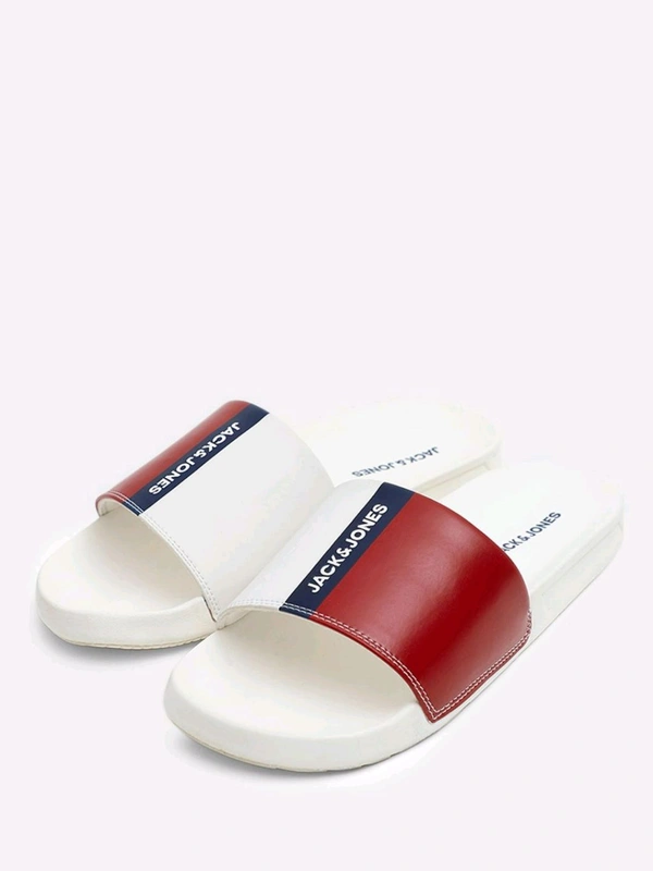 Jack & Jones White Colourblocked Sliders - Red Orange, UK 06