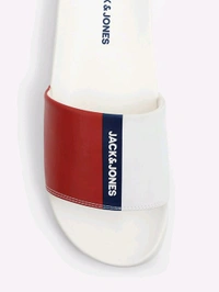 Jack & Jones White Colourblocked Sliders - Red Orange, UK 06