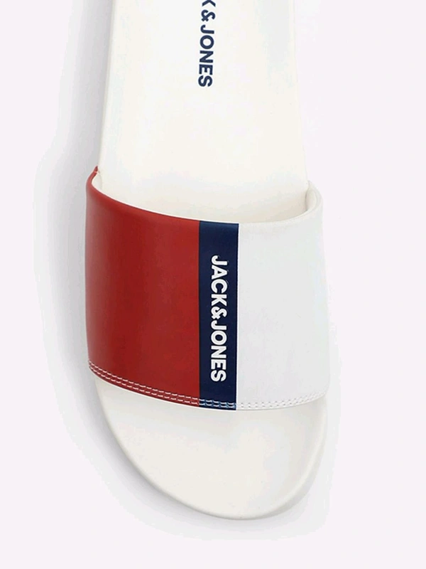 Jack & Jones White Colourblocked Sliders - Red Orange, UK 06