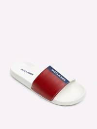 Jack & Jones White Colourblocked Sliders - Red Orange, UK 06