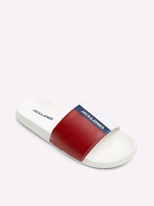 Jack & Jones White Colourblocked Sliders - Red Orange, UK 06