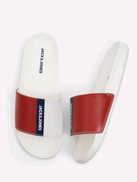 Jack & Jones White Colourblocked Sliders - Red Orange, UK 10